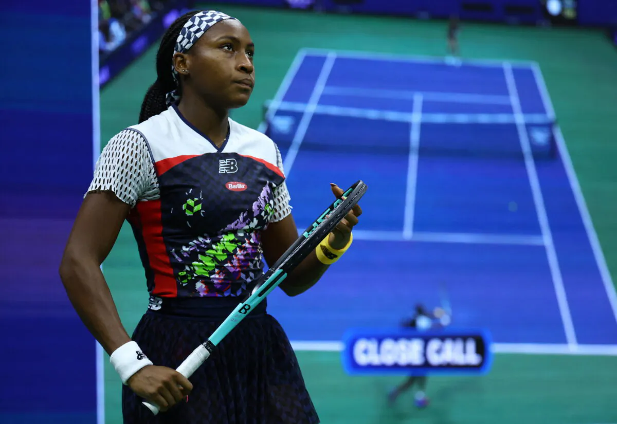 Coco Gauff of the U.S. reacts during her quarter final match against  France's Caroline Garcia at U.S. Open, Flushing Meadows, in New York,  on September 6, 2022. (Mike Segar/Reuters)