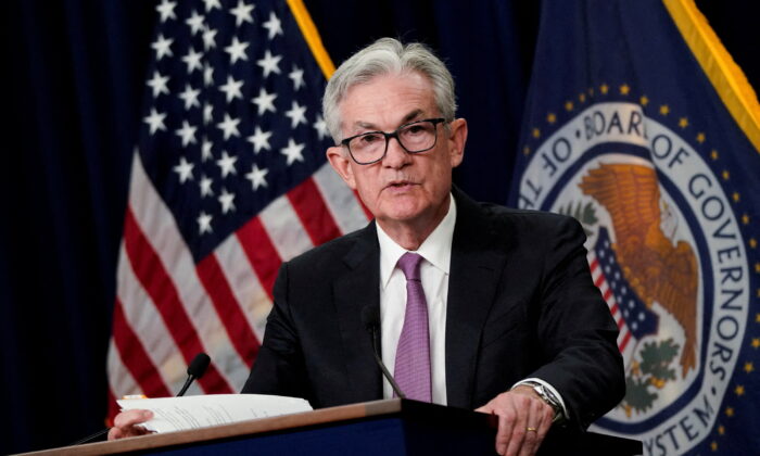 Federal Reserve Board Chair Jerome Powell speaks during a news conference following a two-day meeting of the Federal Open Market Committee (FOMC) in Washington on July 27, 2022. (Elizabeth Frantz/Reuters)