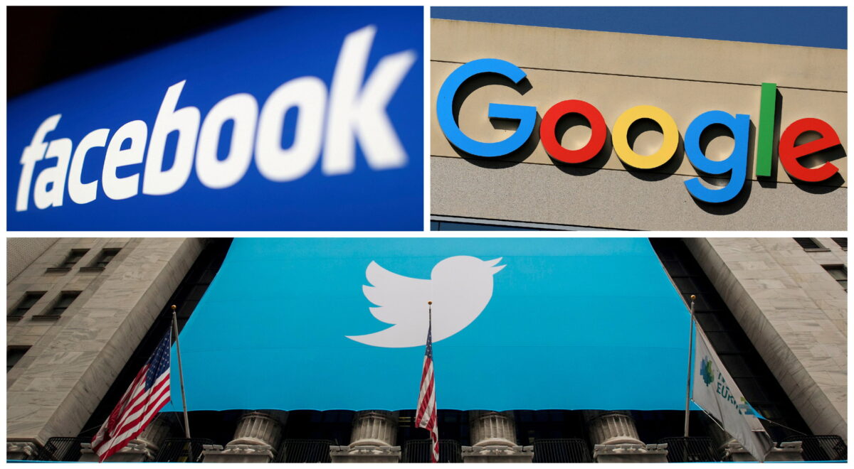 Facebook, Google and Twitter logos