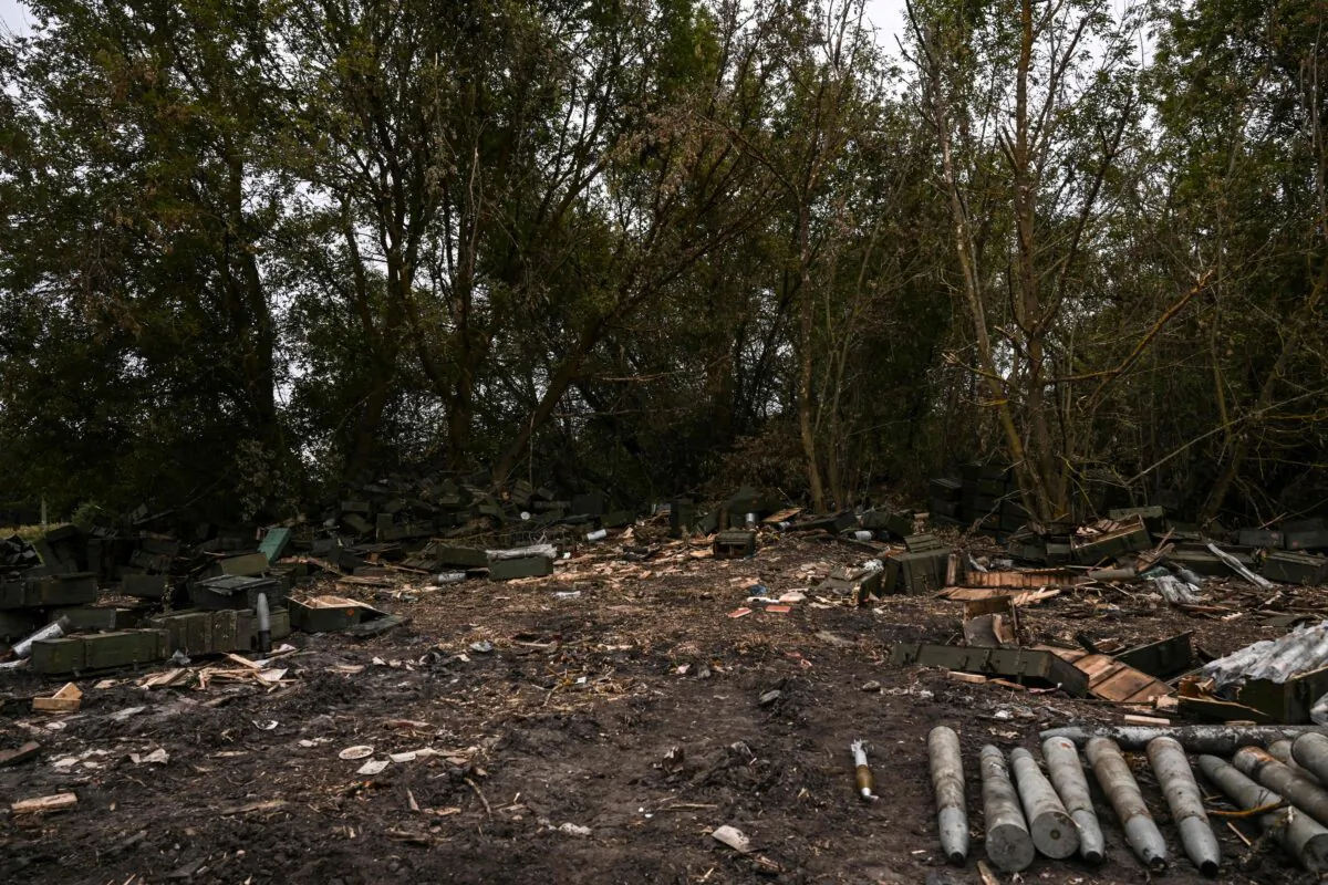 Abandoned weapons crates in Balakliya, Kharkiv region, Ukraine, on Sept. 10, 2022. (Juan Barreto/AFP via Getty Images)