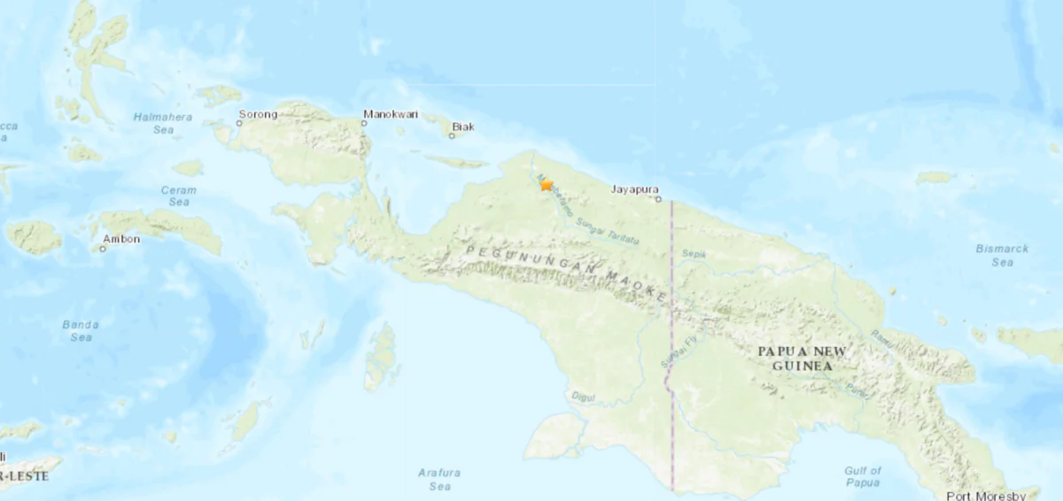 A map shows the location of an earthquake of magnitude 6.2 that struck the region of Papua in Indonesia, on Sept. 10, 2022. (USGS/Screenshot via The Epoch Times)