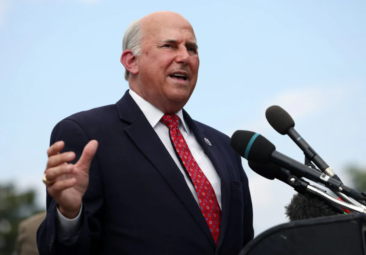U.S. Rep. Louie Gohmert (R-Texas) speaks at a news conference on the infrastructure bill with fellow members of the House Freedom Caucus, outside the Capitol Building in Washington on Aug. 23, 2021. (Kevin Dietsch/Getty Images)
