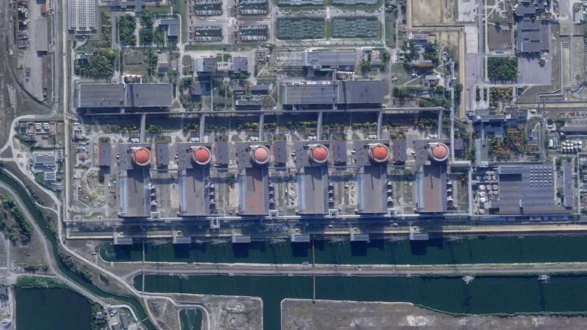 A satellite image shows the Zaporizhzhia nuclear power plant occupied by Russian forces in Ukraine on Aug. 28, 2022. (Planet Labs PBC via AP)
