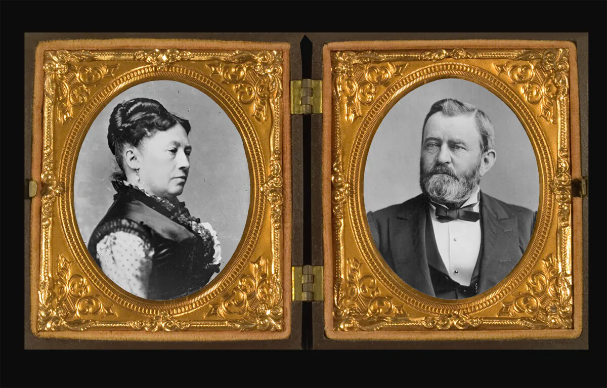 Portraits of Julia Dent Grant (1869) and President Ulysses S. Grant (1880) in an antique daguerreotype picture frame. (MARGRIT HIRSCH/Shutterstock)
