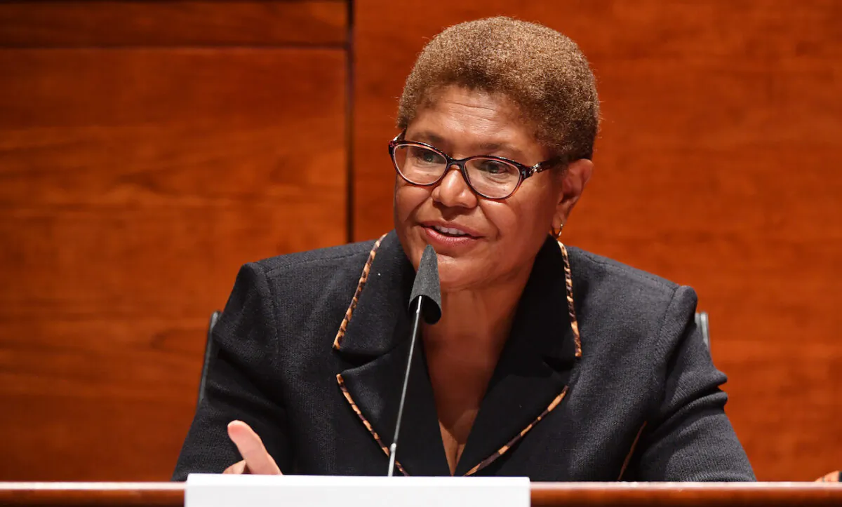 U.S. Rep. Karen Bass (D-Calif.) speaks on Capitol Hill in Washington, on June 17, 2020. (Kevin Dietsch/Pool/Getty Images)