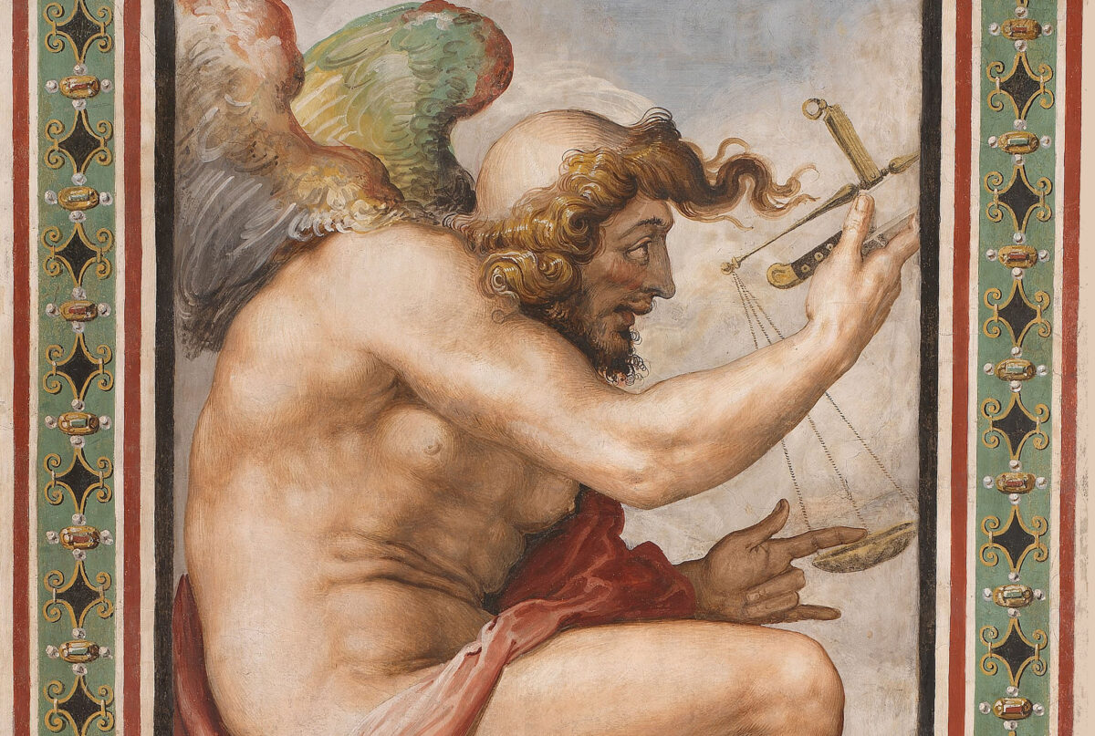 Section of the fresco "Time as Occasion (Kairos)," 1543–1545, by Francesco de' Rossi. Palazzo Vecchio Museum, Florence. (Public Domain)