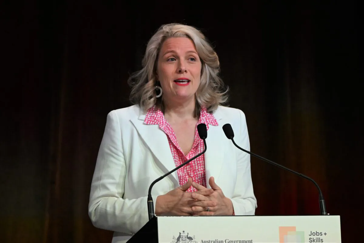 Minister for Home Affairs Clare O’Neil during the Jobs and Skills Summit in Canberra, Australia, on Sept. 2, 2022. (AAP Image/Mick Tsikas) 