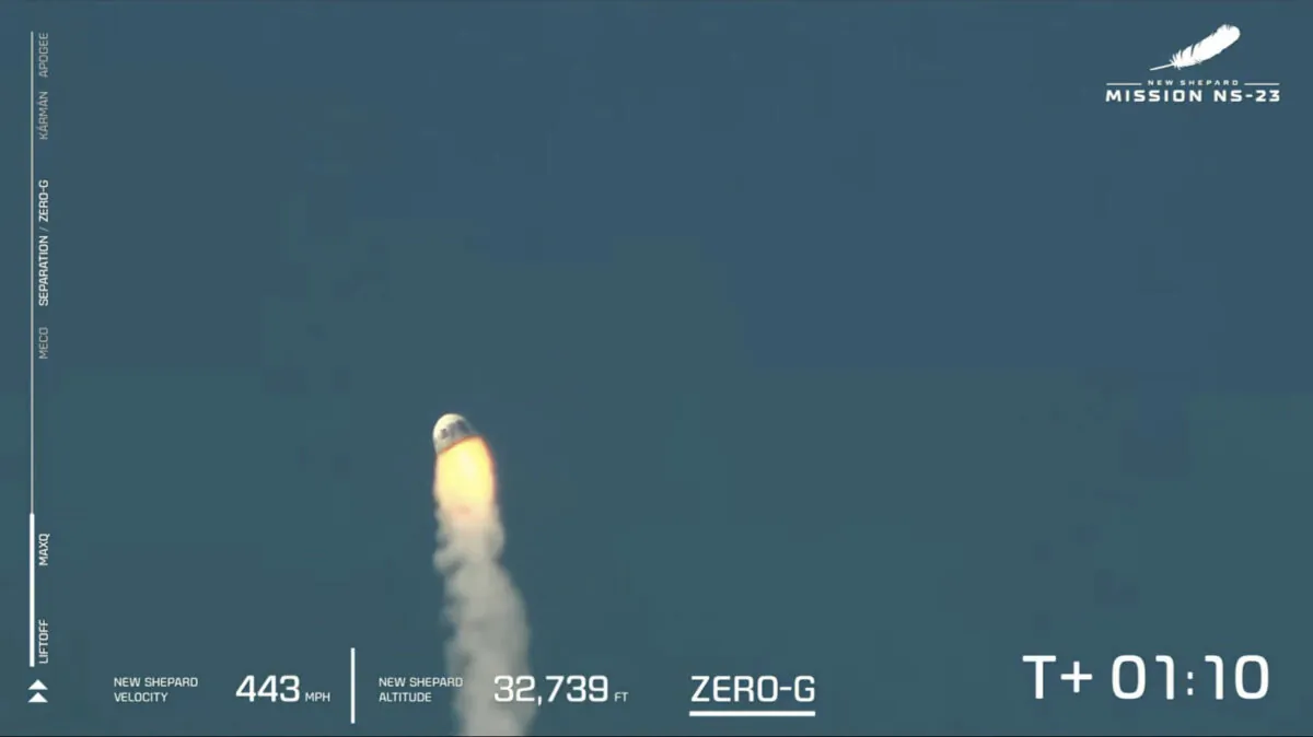 A capsule containing science experiments after a launch failure on Sept. 12, 2022. (Blue Origin via AP)