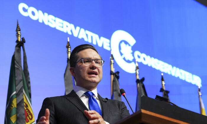 Conservative leader Pierre Poilievre addresses the Conservative caucus for the first time as leader during a meeting in Ottawa on Sept. 12, 2022. (Sean Kilpatrick/The Canadian Press)