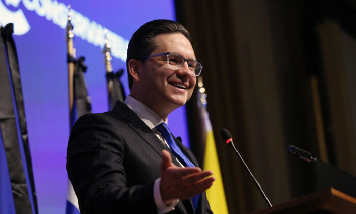 Conservative Party Leader Pierre Poilievre speaks during the national Conservative caucus meeting in Ottawa on Sept. 12, 2022. (Dave Chan/AFP via Getty Images)