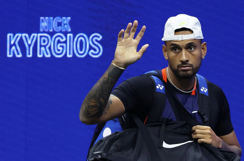 Nick Kyrgios of Australia arrives for his match with Karen Khachanov during their Men’s Singles Quarterfinal match on Day Nine of the 2022 US Open at USTA Billie Jean King National Tennis Center in New York on Sept. 6, 2022. (Julian Finney/Getty Images)