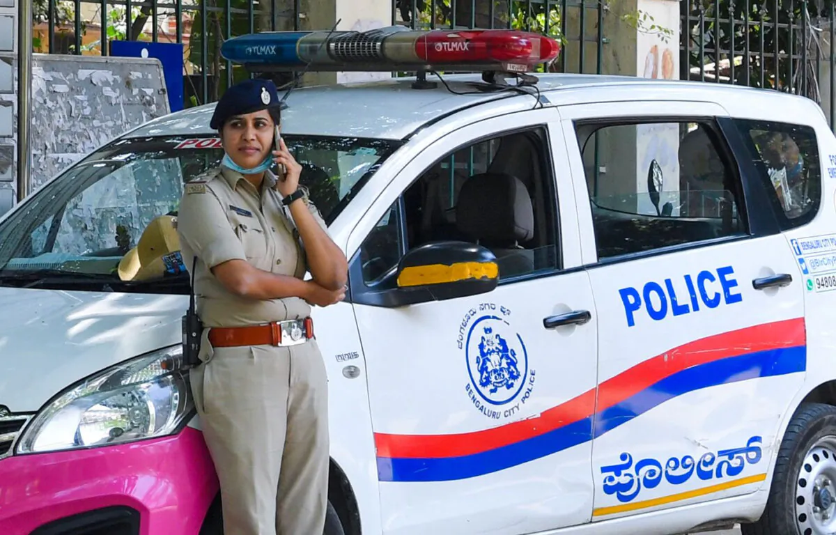A police officer in Bangalore, India, on March 15, 2022. (Manjunath Kiran/AFP via Getty Images)