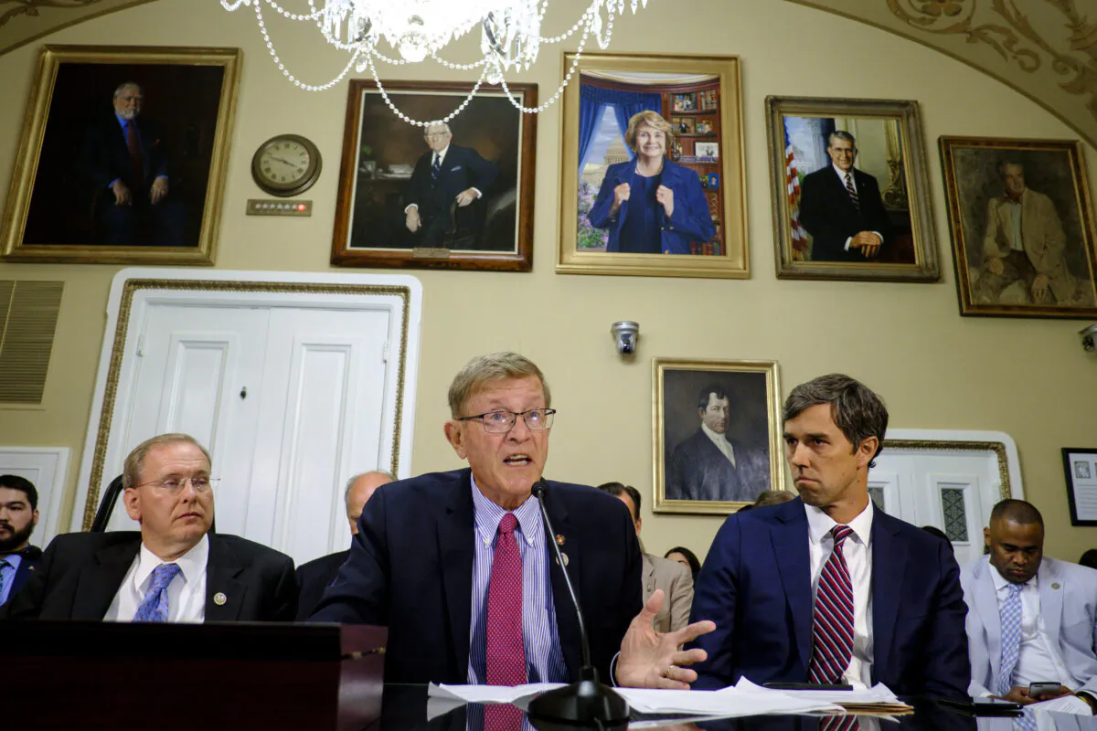 WASHINGTON, DC - JULY 12:  (L-R) Rep. James Langevin (D-RI) and Rep. Beto O'Rourke (D-TX) look on asRep. Paul Cook (R-CA)  offers an amendment to the National Defense Authorization Act for approval so it can be debated on the floor of the House on July 12, 2017 in Washington, DC. (Pete Marovich/Getty Images)