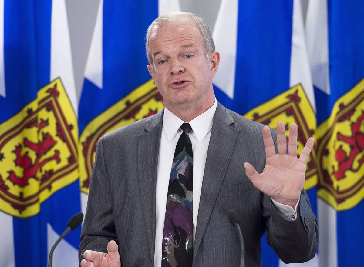 Nova Scotia Justice Minister Mark Furey fields questions during briefing on the Cannabis Control Act in Halifax on Tuesday, April 3, 2018. (The Canadian Press/Andrew Vaughan)