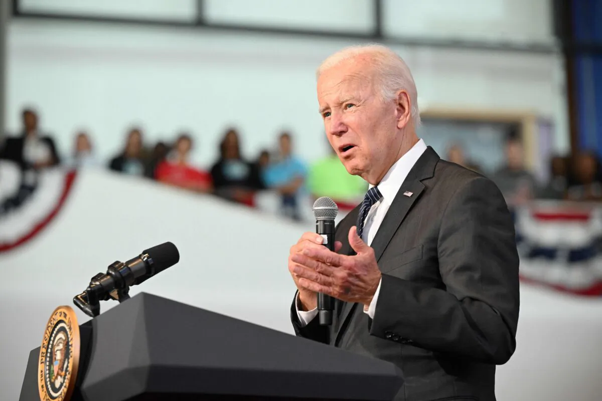 President Joe Biden delivers remarks on his Bipartisan Infrastructure Law at the new Boston Logan Terminal in Boston on Sept. 12, 2022. (Mandel Ngan/AFP via Getty Images)