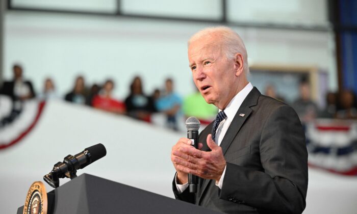 President Joe Biden delivers remarks on his Bipartisan Infrastructure Law at the new Boston Logan Terminal in Boston on Sept. 12, 2022. (Mandel Ngan/AFP via Getty Images)