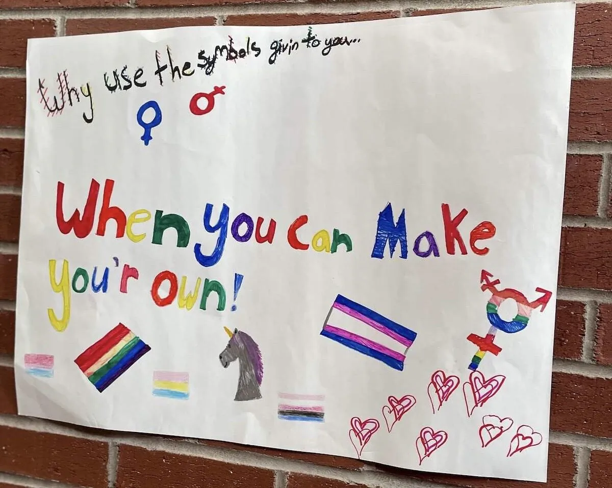 A poster at an RSU 22 school in Maine suggests coming up with a new gender. (Courtesy of a student at the school, who asked not to be identified.)