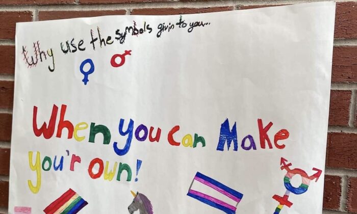 A poster at an RSU 22 school in Maine suggests coming up with a new gender. (Courtesy of a student at the school, who asked not to be identified.)