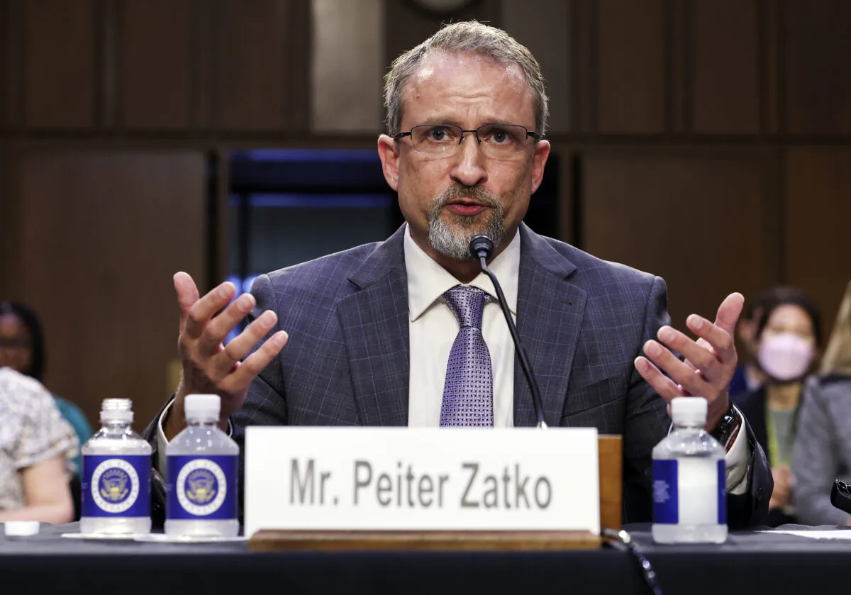Peiter “Mudge” Zatko, former head of security at Twitter, testifies before the Senate Judiciary Committee on data security at Twitter, on Capitol Hill in Washington on Sept. 13, 2022. (Kevin Dietsch/Getty Images)