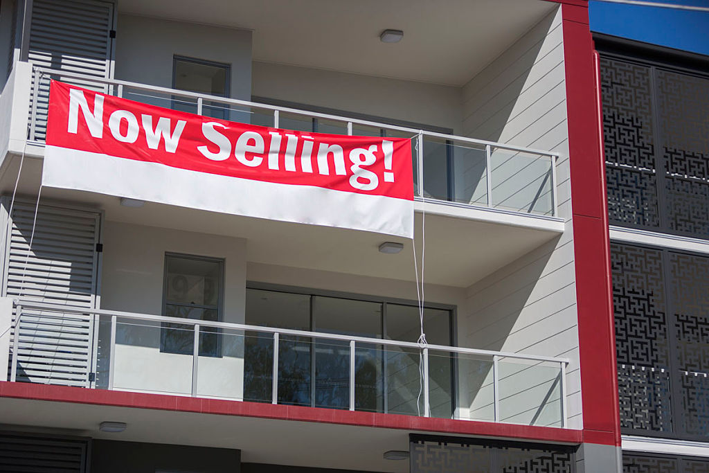 Property sale signage displayed in North Lakes in Brisbane, Australia on June 10, 2016. (Glenn Hunt/Getty Images)
