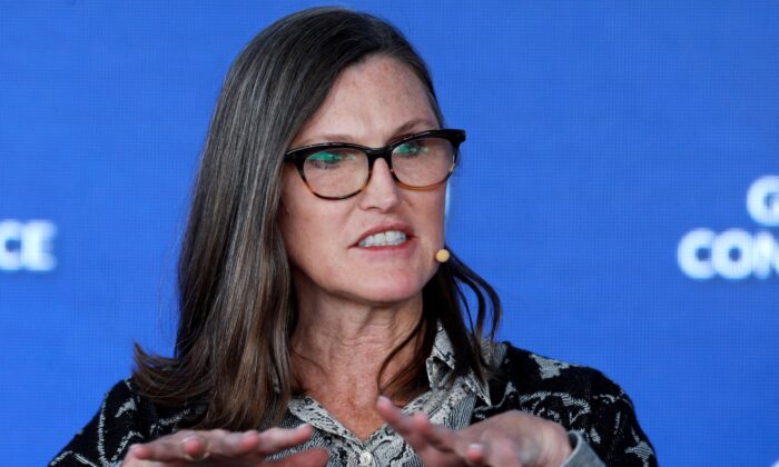 Cathie Wood, Founder, CEO, and CIO of ARK Invest, speaks at the 2022 Milken Institute Global Conference in Beverly Hills, Calif., on May 2, 2022. (David Swanson/Reuters)