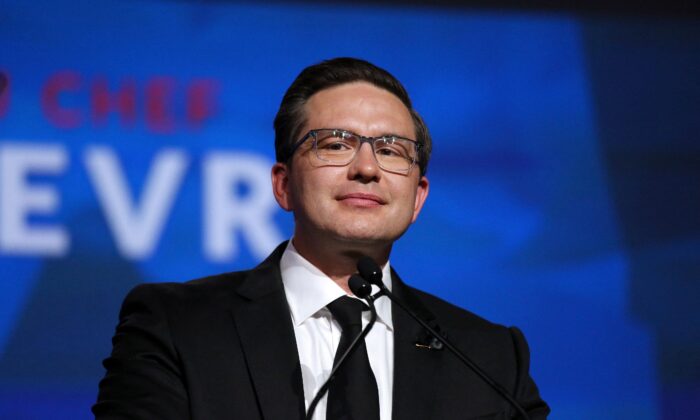 Conservative Party Leader Pierre Poilievre speaks during the Conservative Party Convention at the Shaw Centre in Ottawa on Sept. 10, 2020. (Dave Chan/AFP via Getty Images)
