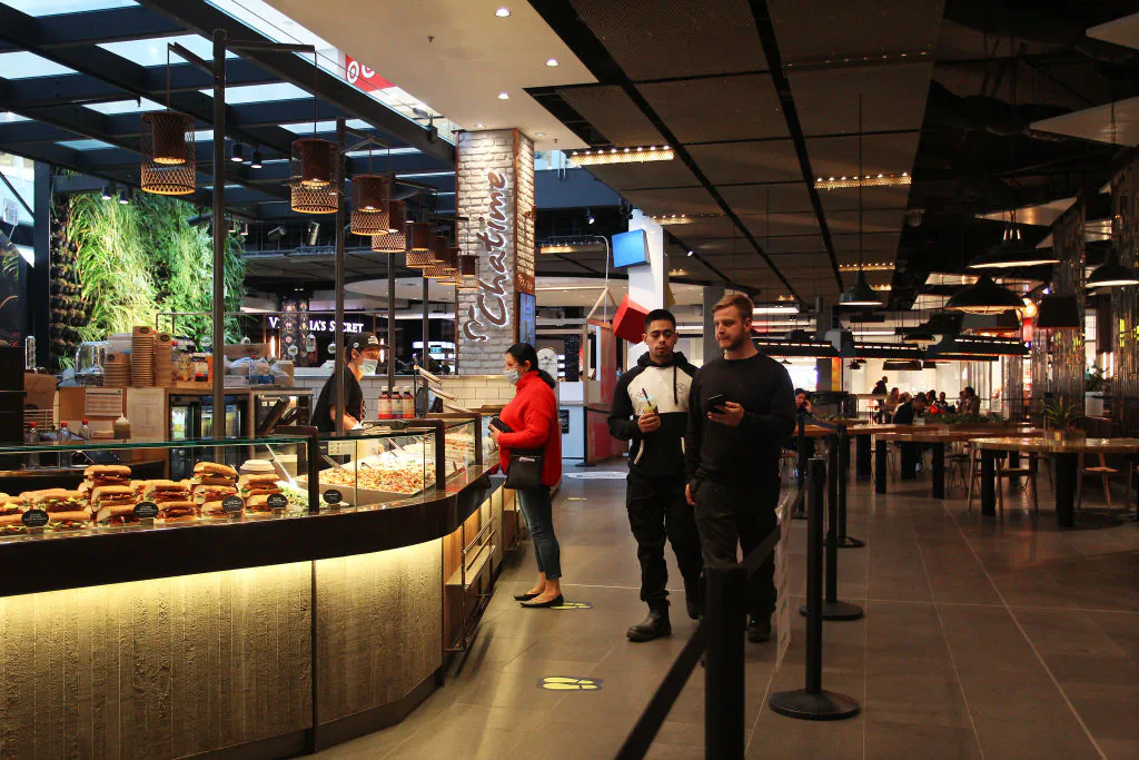 Customers are seen in the food court area of Broadway Shopping Centre in Sydney, Australia, on Aug. 6, 2020. (Lisa Maree Williams/Getty Images)