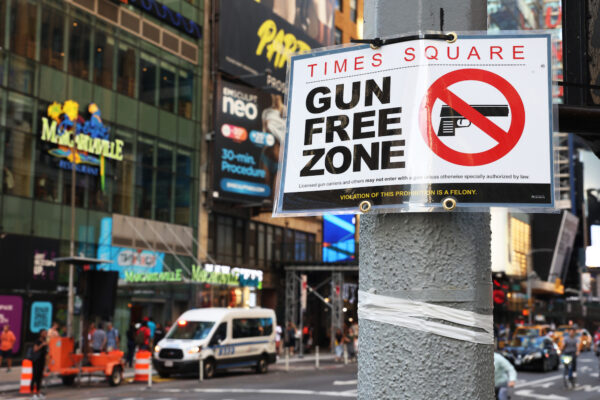 "Gun Free Zone" Signs Posted Around Times Square As New State Law To Take Effect Thursday