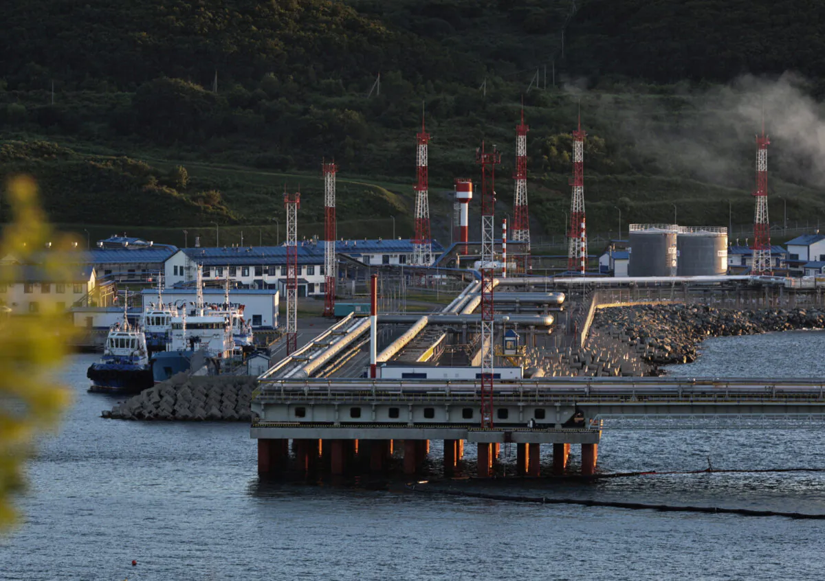 The crude oil terminal Kozmino on the shore of Nakhodka Bay near the port city of Nakhodka, Russia, on Aug.12, 2022. (Tatiana Meel/Reuters)