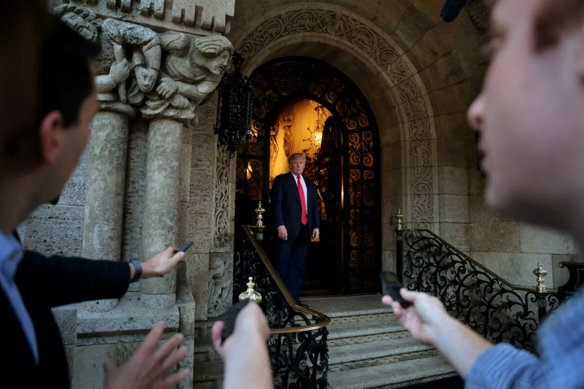 President-elect Donald Trump pauses as he talks to members of the media after a meeting with Pentagon officials at Mar-a-Lago estate in Palm Beach, Fla., Dec. 21, 2016. (Carlos Barria/Reuters)