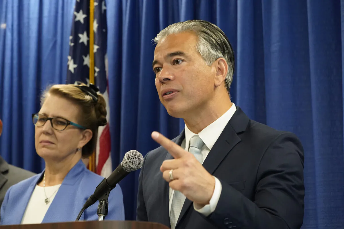 California Attorney General Rob Bonta announces a lawsuit against Amazon during a news conference in San Francisco on Sept. 14, 2022. (Eric Risberg/AP Photo)