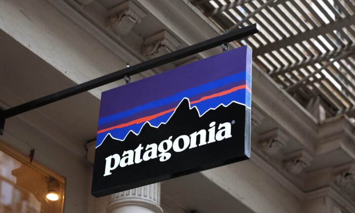 Patagonia store signage is seen on Greene Street in New York City, on Sept. 14, 2022. (Michael M. Santiago/Getty Images)