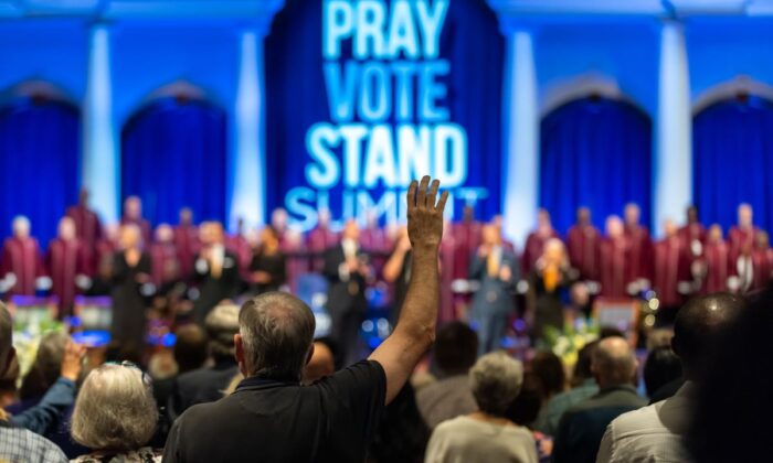 The Pray Vote Stand Summit hosted by FRC Action, the legislative affiliate of 

Family Research Council, opened with a Christian worship service at First Baptist Church of Atlanta on Sept. 14, 2022. (Courtesy of FRC Action)