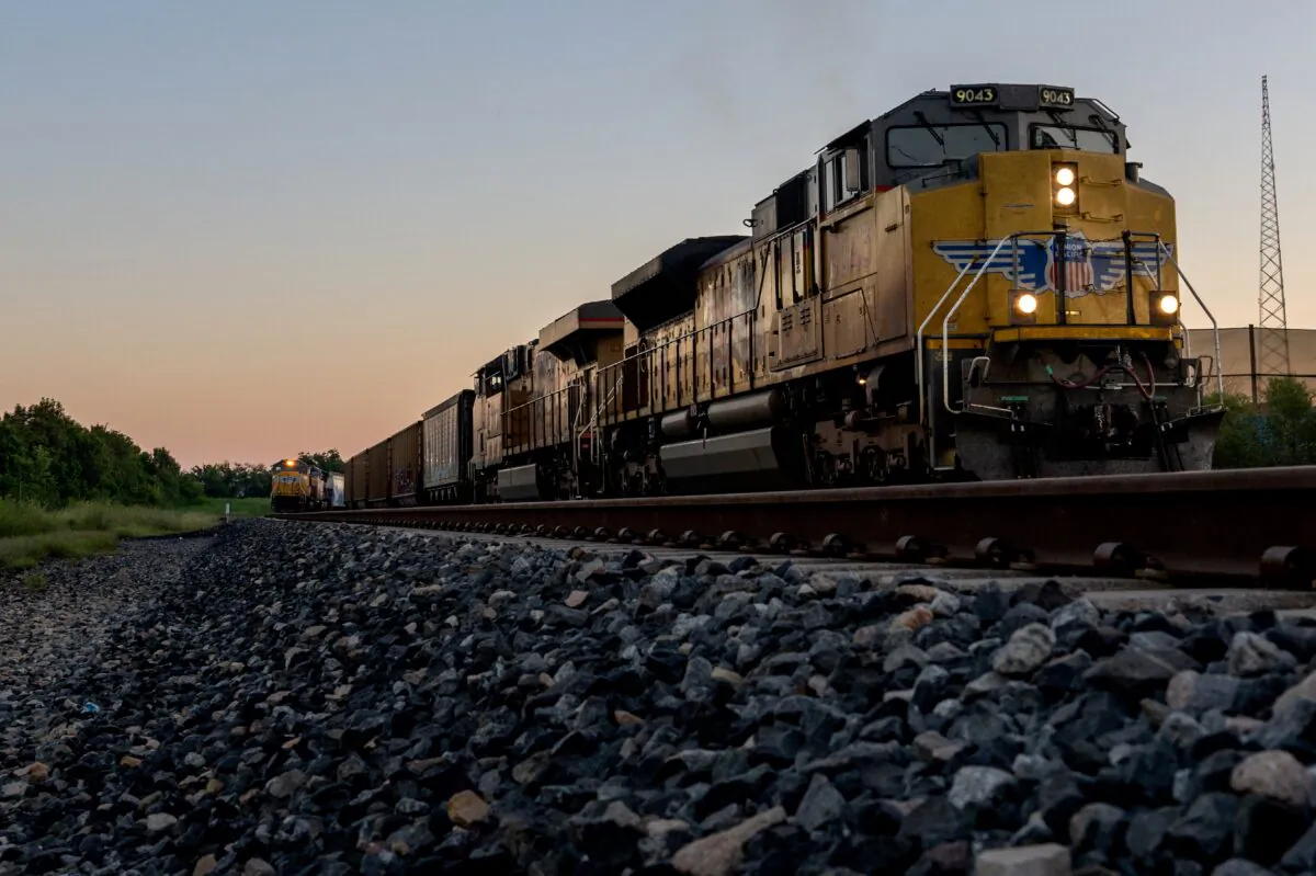 Freight trains travel through Houston, Texas, on Sept. 14, 2022. (Brandon Bell/Getty Images)