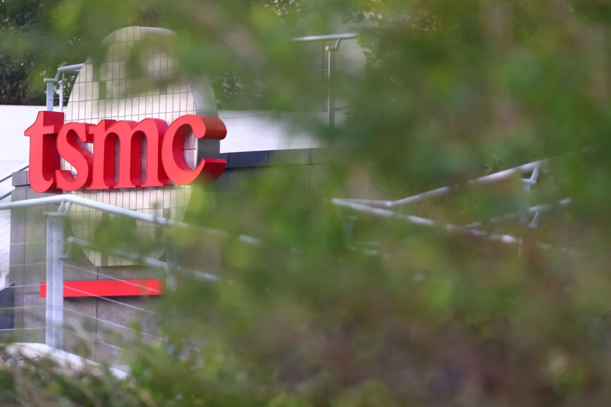 The logo of Taiwan Semiconductor Manufacturing Co. (TSMC) is pictured at its headquarters, in Hsinchu, Taiwan, on Jan. 19, 2021. (Ann Wang/Reuters)