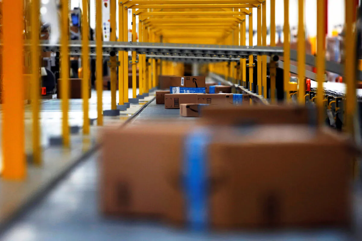 Amazon packages at the new Amazon warehouse on the outskirts of Mexico City on July 30, 2019. (Carlos Jasso/Reuters)