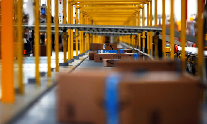Amazon packages at the new Amazon warehouse on the outskirts of Mexico City on July 30, 2019. (Carlos Jasso/Reuters)