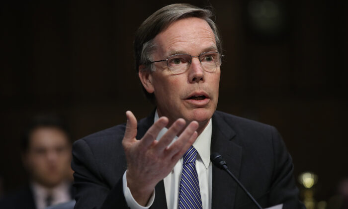Nicholas Burns, professor of the practice of diplomacy and international relations at the Harvard Kennedy School of Government, testifies before the Senate Select Intelligence Committee in Washington, on June 28, 2017. (Win McNamee/Getty Images)