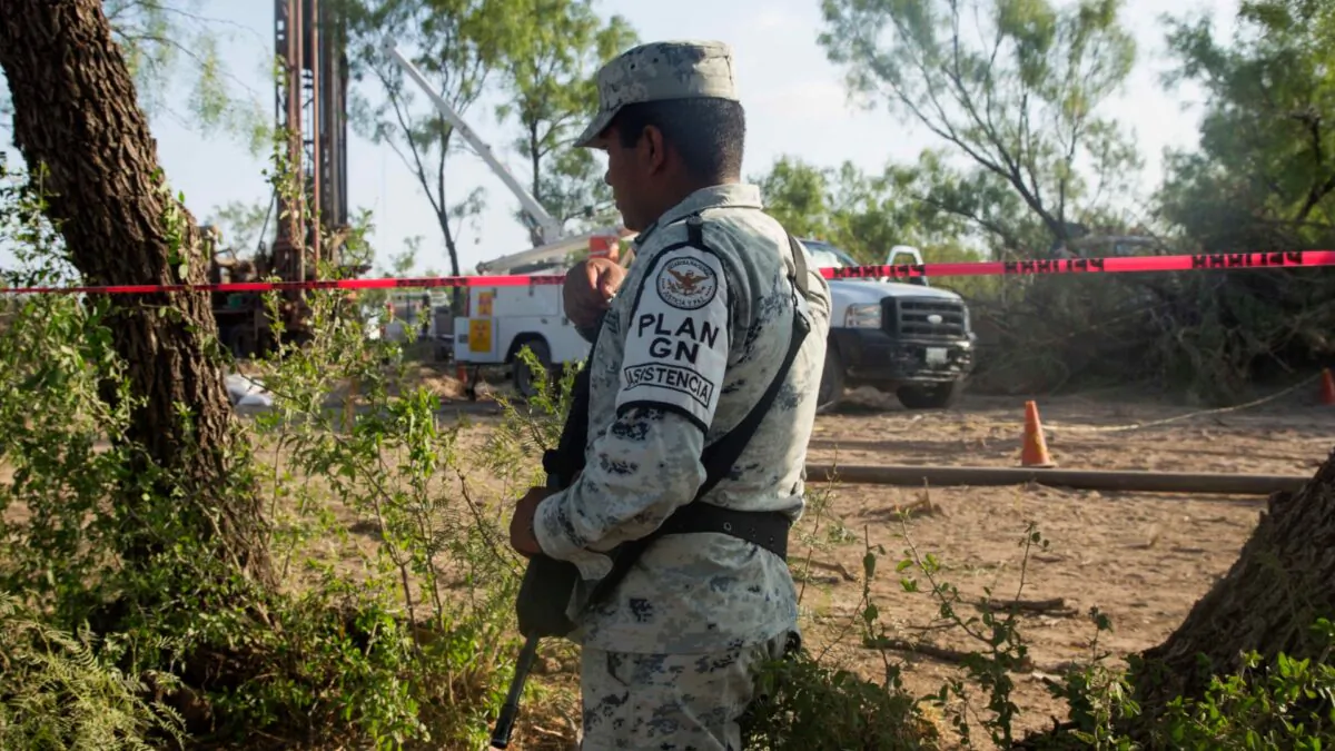 A National Guard officer stands guard in the Agujita area in Coahuila state, Mexico, on Aug. 7, 2022. (Julio Cesar Aguilar/AFP via Getty Images)