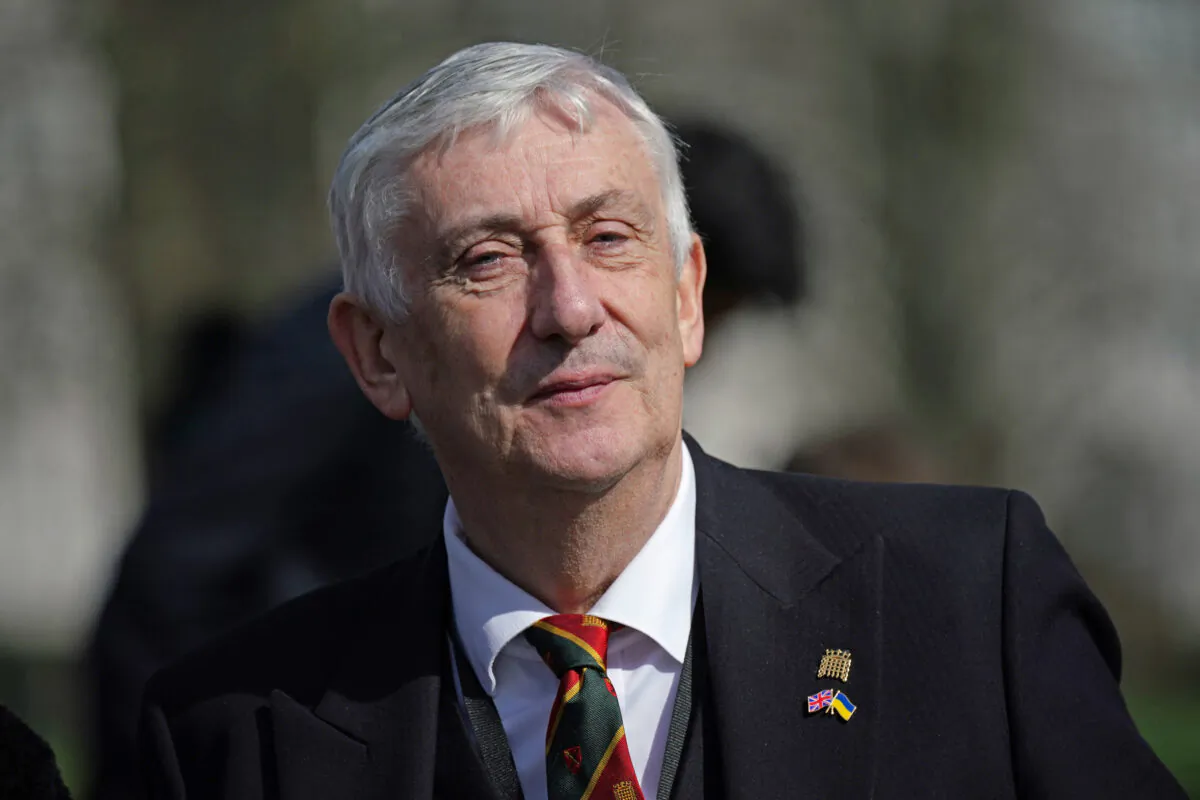 Speaker of the House of Commons Sir Lindsay Hoyle during a commemorative ceremony and laying of wreaths at the Commonwealth Memorial Gates, in London, on March 14, 2022. (Yui Mok - WPA Pool/Getty Images)