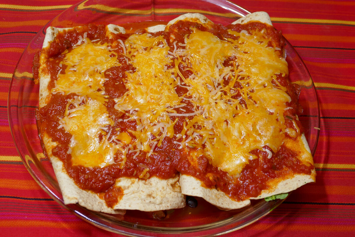 These smoky vegetarian enchiladas can be prepared using a stovetop or even a microwave in a pinch. (Linda Gassenheimer/TNS)