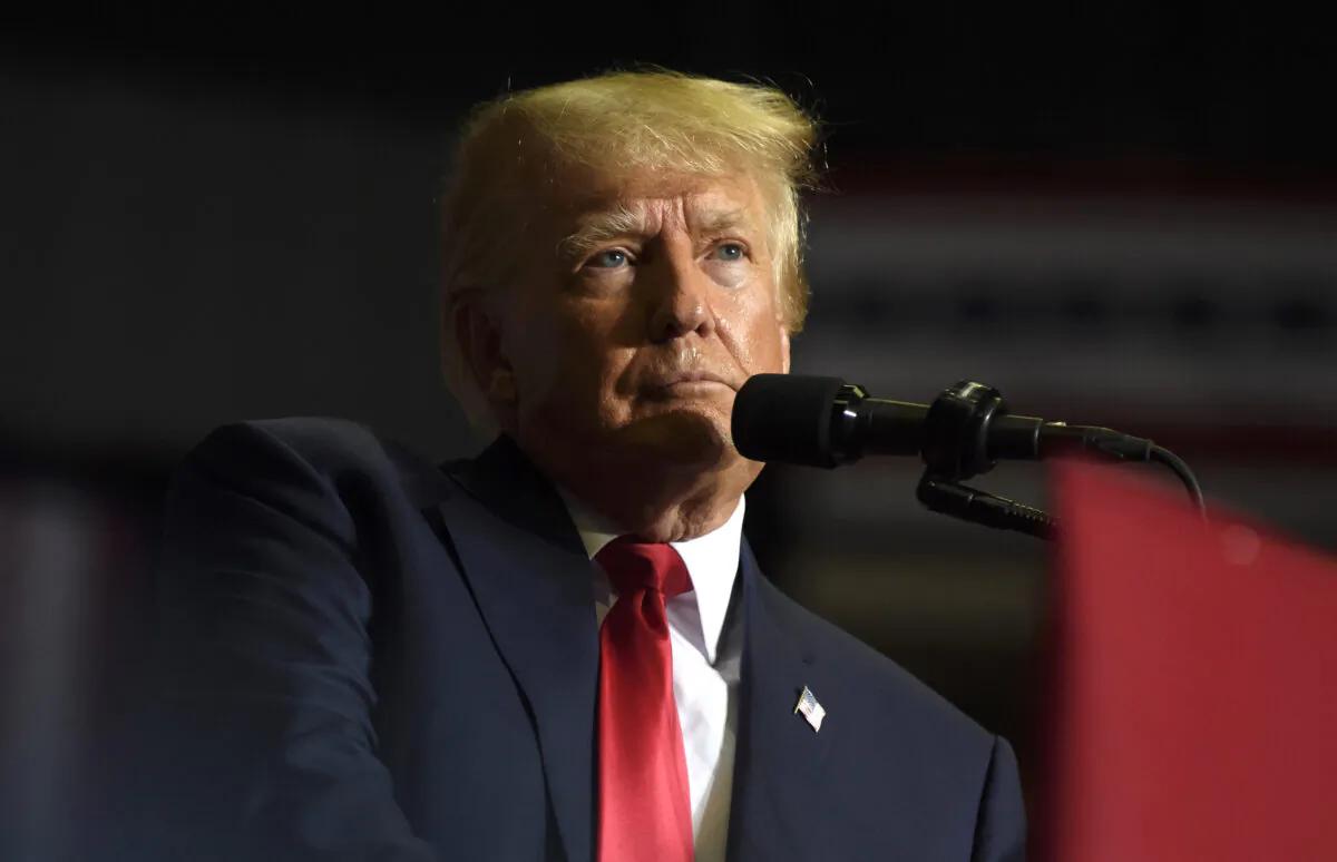 Former President Donald Trump speaks at a "Save America" rally to support Republican candidates running for state and federal offices in the state at the Covelli Centre in Youngstown, Ohio, on Sept. 17, 2022. (Jeff Swensen/Getty Images)