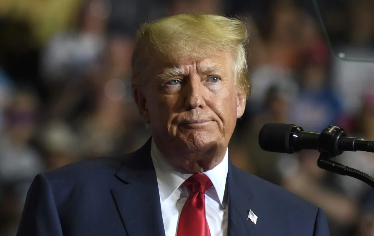 Former President Donald Trump speaks at a "Save America" rally to support Republican candidates running for state and federal offices in the state at the Covelli Centre in Youngstown, Ohio, on Sept. 17, 2022. (Jeff Swensen/Getty Images)