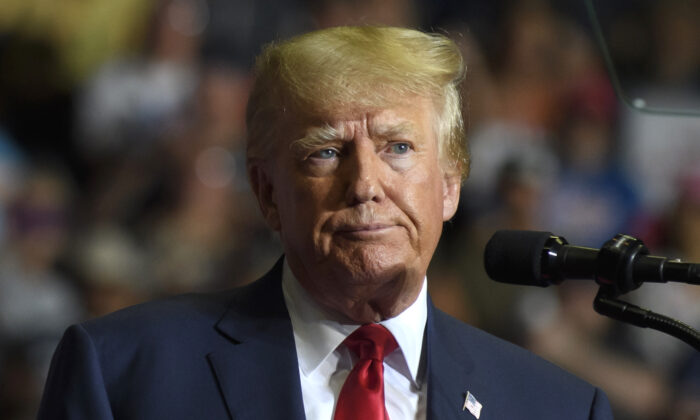 Former President Donald Trump speaks at a "Save America" rally to support Republican candidates running for state and federal offices in the state at the Covelli Centre in Youngstown, Ohio, on Sept. 17, 2022. (Jeff Swensen/Getty Images)