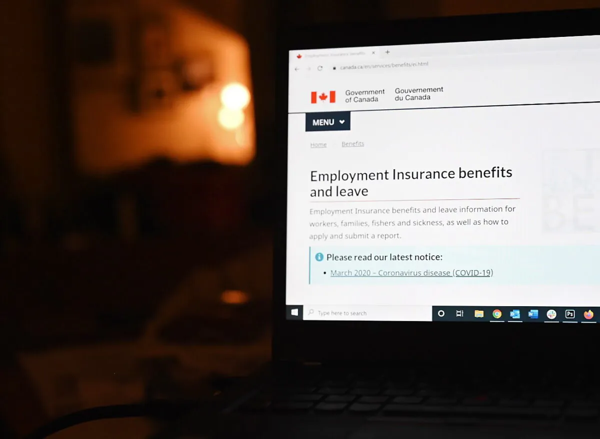 The employment insurance section of the Government of Canada website is shown on a laptop in Toronto on April 4, 2020. (The Canadian Press/Jesse Johnston)
