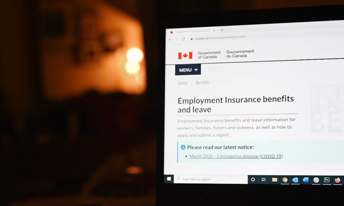 The employment insurance section of the Government of Canada website is shown on a laptop in Toronto on April 4, 2020. (The Canadian Press/Jesse Johnston)