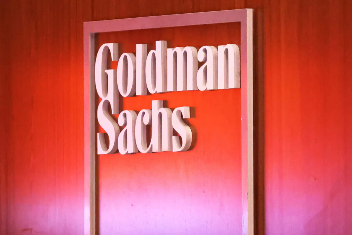 The Goldman Sachs logo at the New York Stock Exchange in New York on Sept. 13, 2022. (Michael M. Santiago/Getty Images)