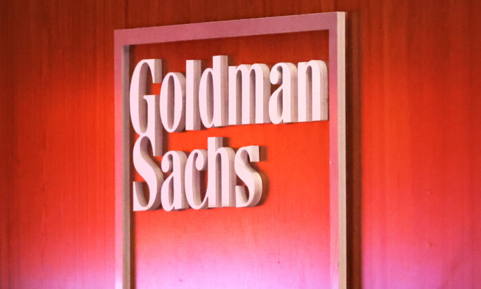 The Goldman Sachs logo at the New York Stock Exchange in New York on Sept. 13, 2022. (Michael M. Santiago/Getty Images)