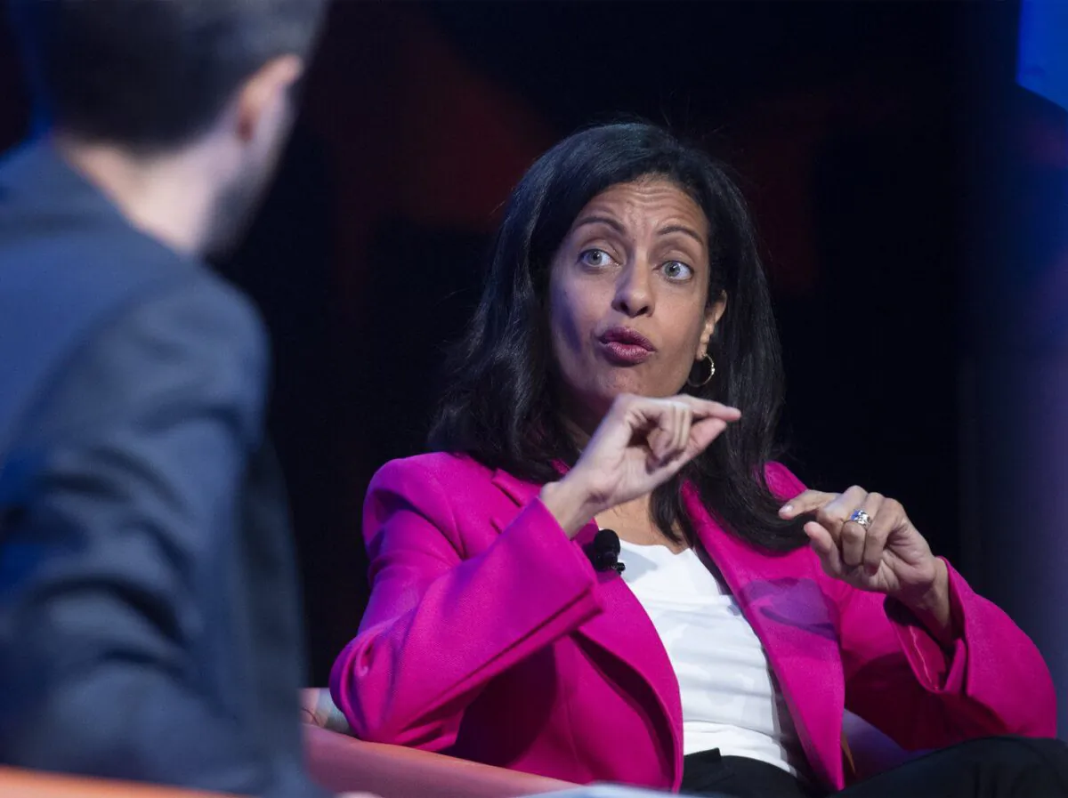 Quebec Liberal Party Leader Dominique Anglade speaks during a question and answer session at a youth conference while on a election campaign stop in Montreal, Sept. 17, 2022. (The Canadian Press/Graham Hughes)