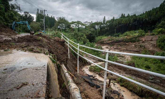 The site of a landslide caused by Typhoon Nanmadol in Mimata, Miyazaki prefecture, Japan, on Sept. 19, 2022. (Yuichi Yamazaki/AFP via Getty Images)